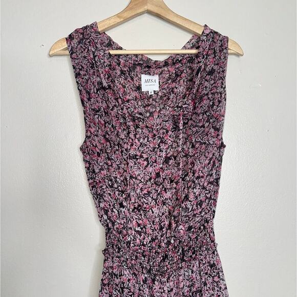 Misa Los Angeles Floral Hollen Maxi Dress Synched Waist Pink/White Size Medium - Picture 3 of 9